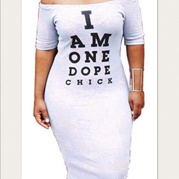 I Am One Dope Chick Long Off Shoulder Hip Dress - Picture 2 of 7